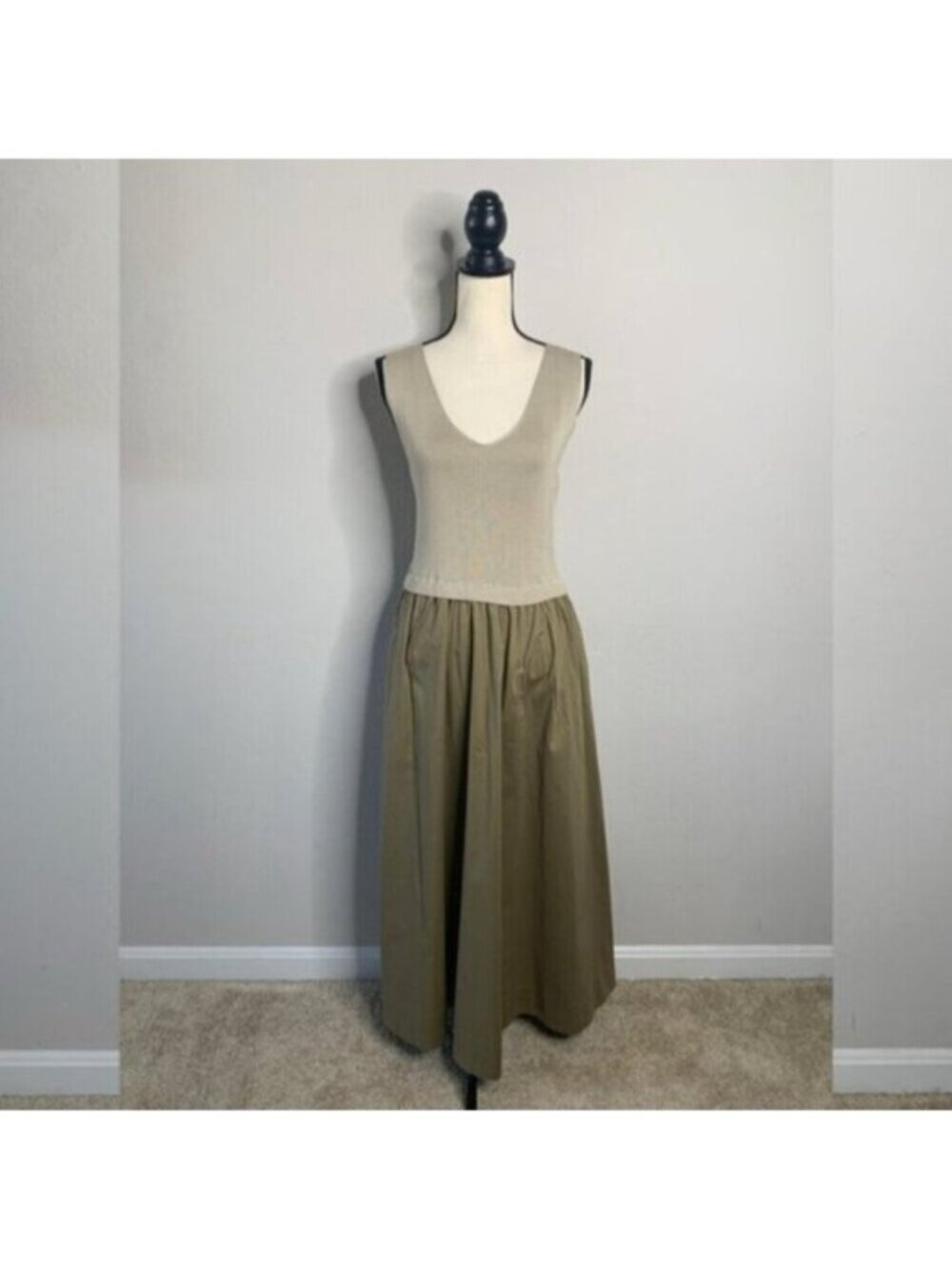 NWT TAYLOR Olive Green Poplin Skirt Midi Dress - Picture 6 of 15